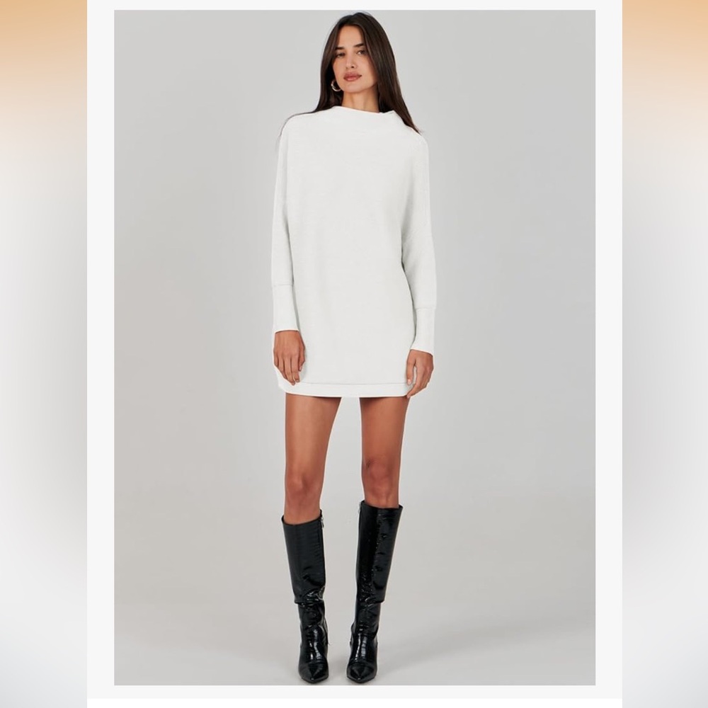 Anrabess White Turtleneck Tunic Sweater Dress Large